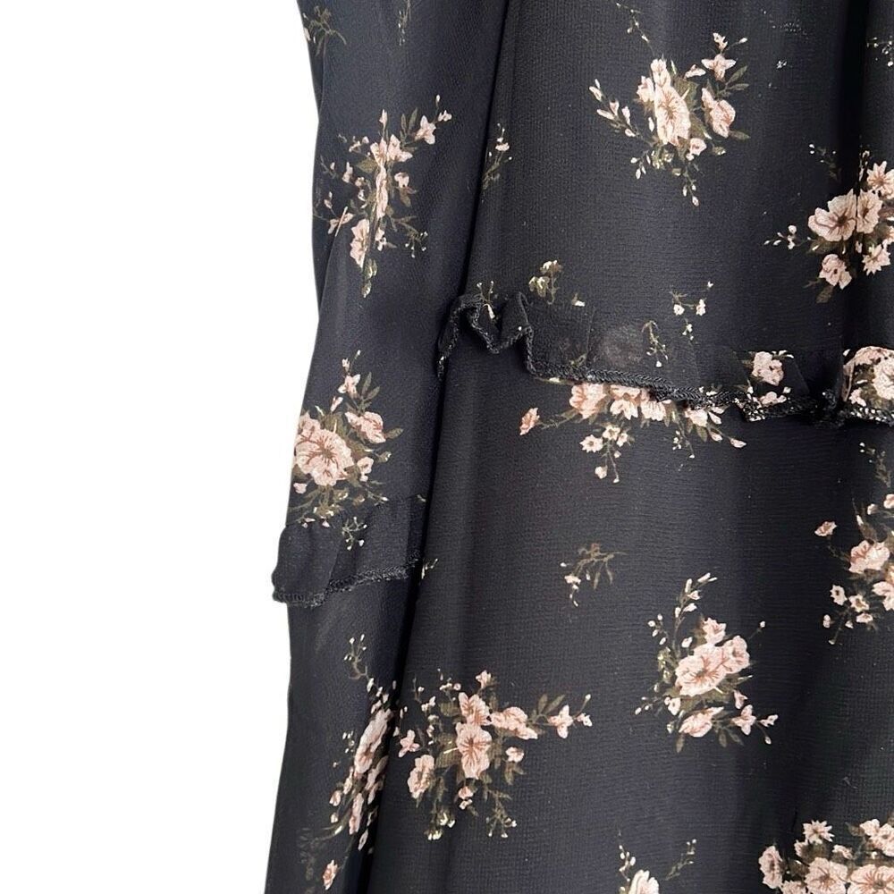 Allegra K NWOT Floral Smocked Waist Knee Length Ruffle Tiered Skirt Black XL - Picture 6 of 10